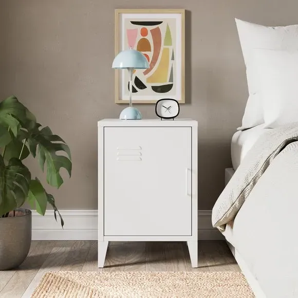 Locker Style Bedside Table - White, Metal