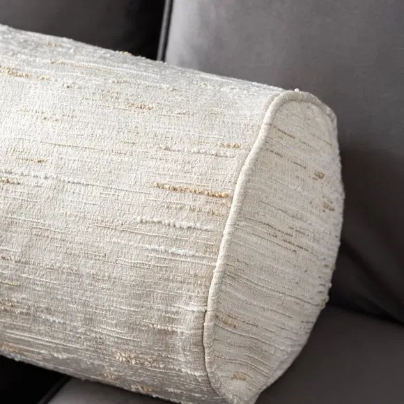 Long Bolster Cushion with Piping - Ivory, Fabric