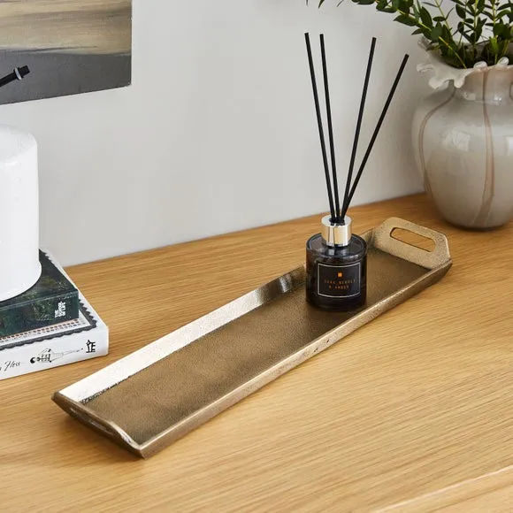 Long Decorative Tray - Gold, Aluminium
