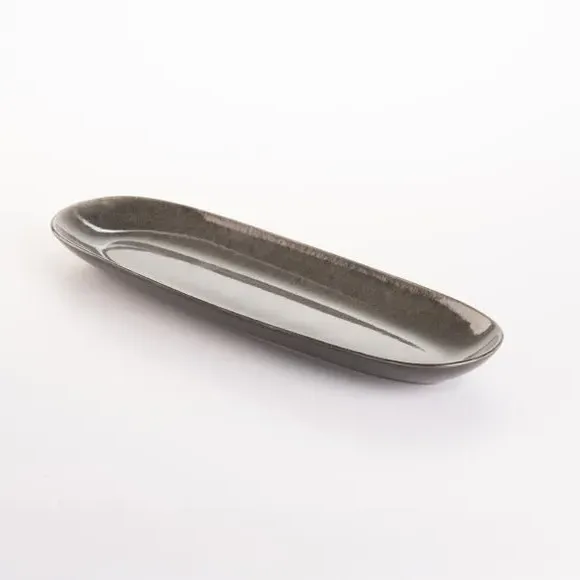 Long Serving Platter Reactive Glaze - Grey, Stoneware