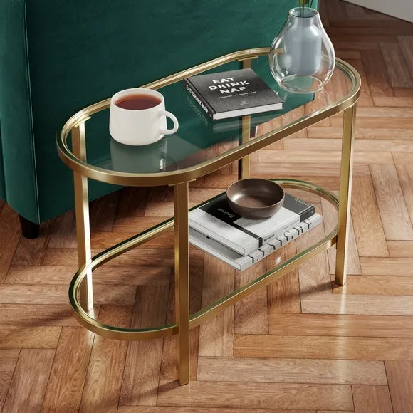 Long Side Table with Storage - Gold, Glass