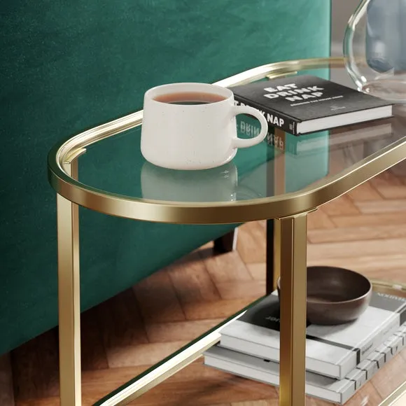 Long Side Table with Storage - Gold, Glass