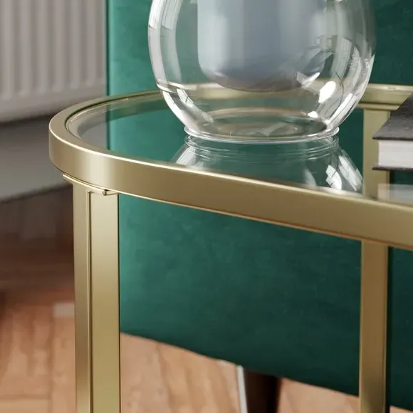 Long Side Table with Storage - Gold, Glass