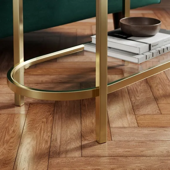 Long Side Table with Storage - Gold, Glass