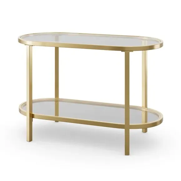 Long Side Table with Storage - Gold, Glass