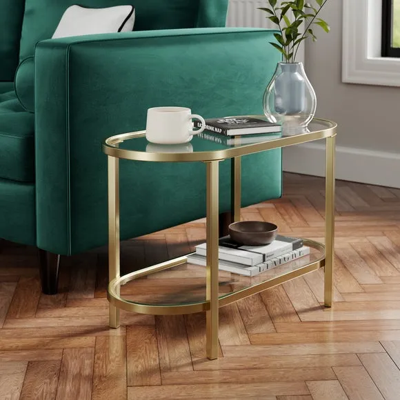 Long Side Table with Storage - Gold, Glass image