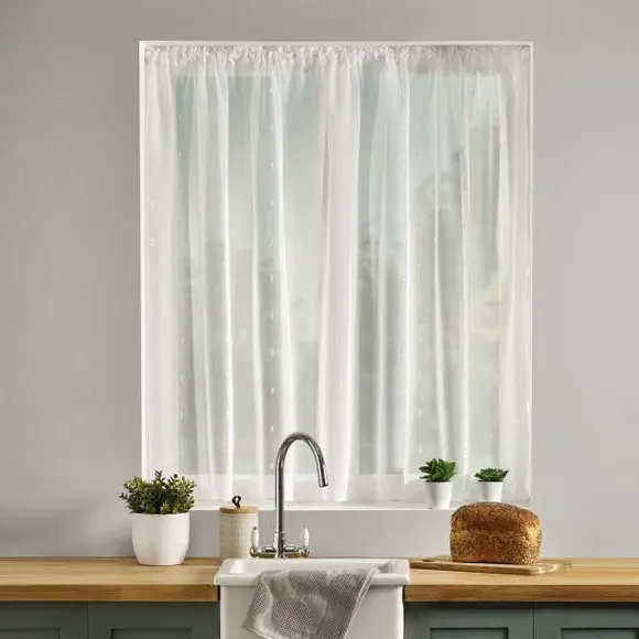 Lottie Voile Curtain Fabric - White, Woven image