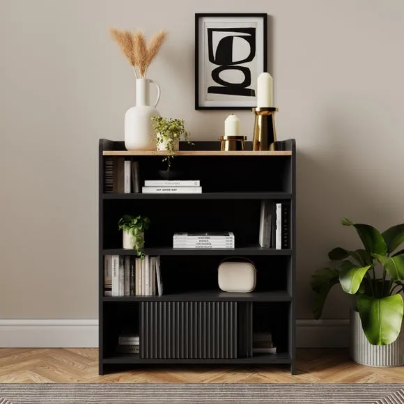 Low Bookcase with Drawers - Black, Wood