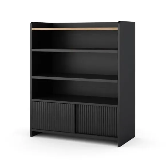 Low Bookcase with Drawers - Black, Wood