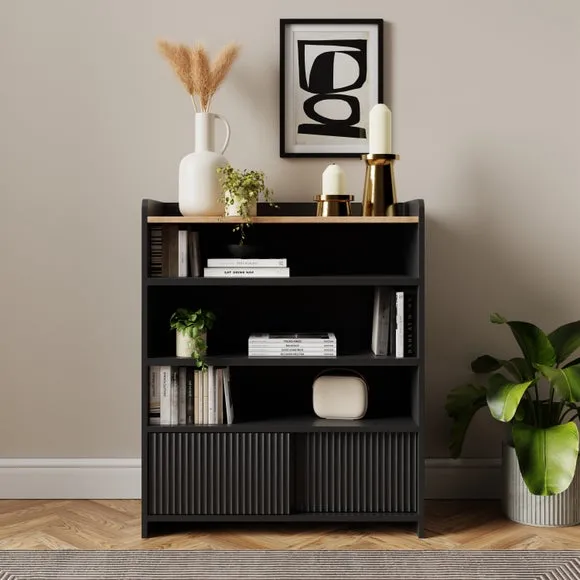 Low Bookcase with Drawers - Black, Wood image