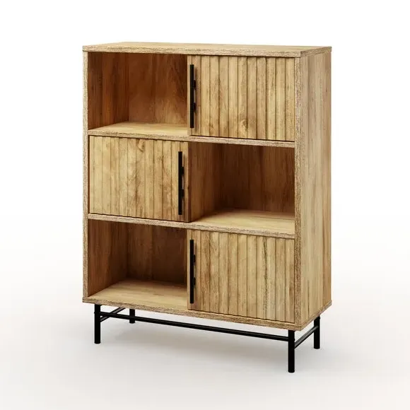 Low Bookcase with Metal Legs - Mango Wood Effect