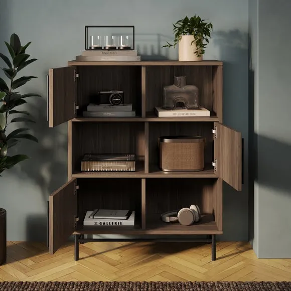 Low Bookcase with Metal Legs - Walnut Effect