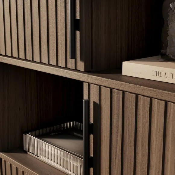Low Bookcase with Metal Legs - Walnut Effect