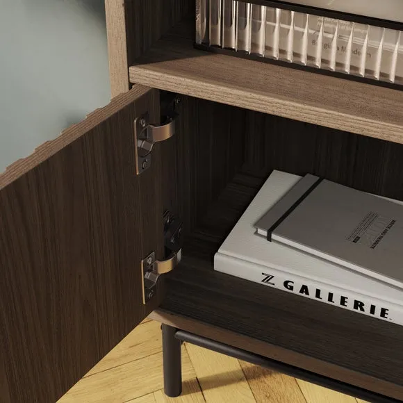 Low Bookcase with Metal Legs - Walnut Effect