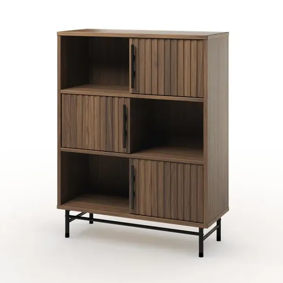 Low Bookcase with Metal Legs - Walnut Effect