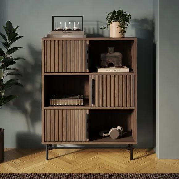 Low Bookcase with Metal Legs - Walnut Effect