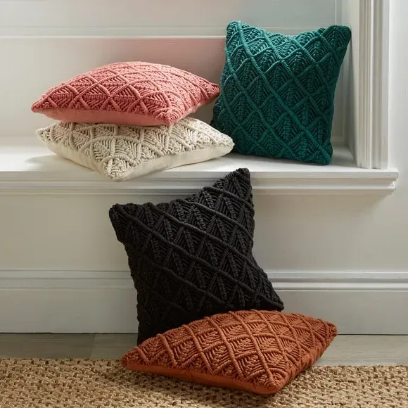 Macrame Cushion with Woven Design - Natural