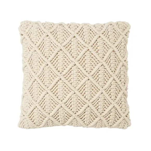 Macrame Cushion with Woven Design - Natural
