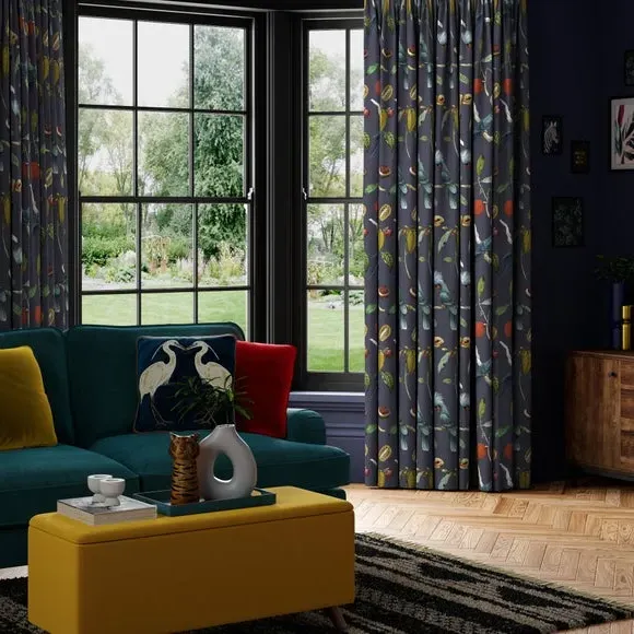 Made to Measure Curtains Cockatoo Print - Ink, Velvet