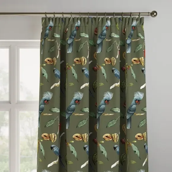 Made to Measure Curtains Cockatoo Print - Olive, Velvet
