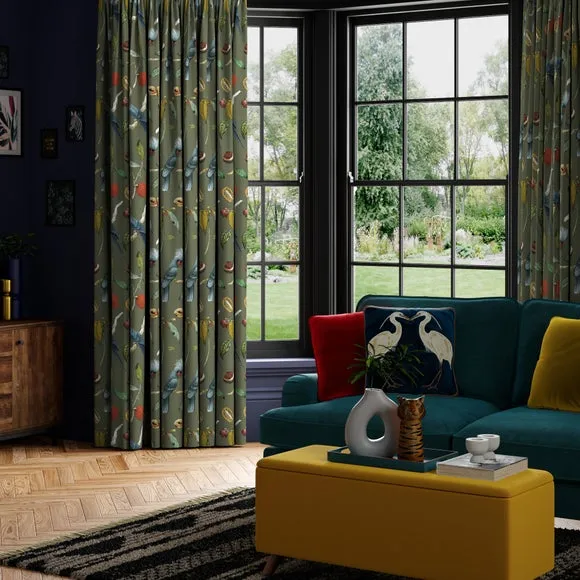 Made to Measure Curtains Cockatoo Print - Olive, Velvet