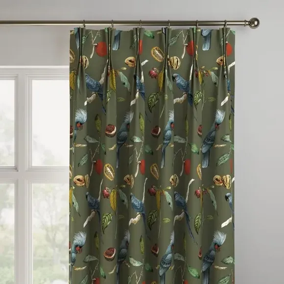Made to Measure Curtains Cockatoo Print - Olive, Velvet