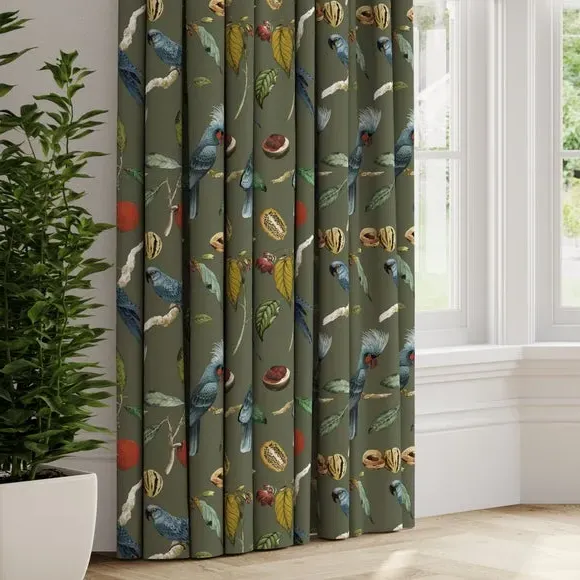 Made to Measure Curtains Cockatoo Print - Olive, Velvet