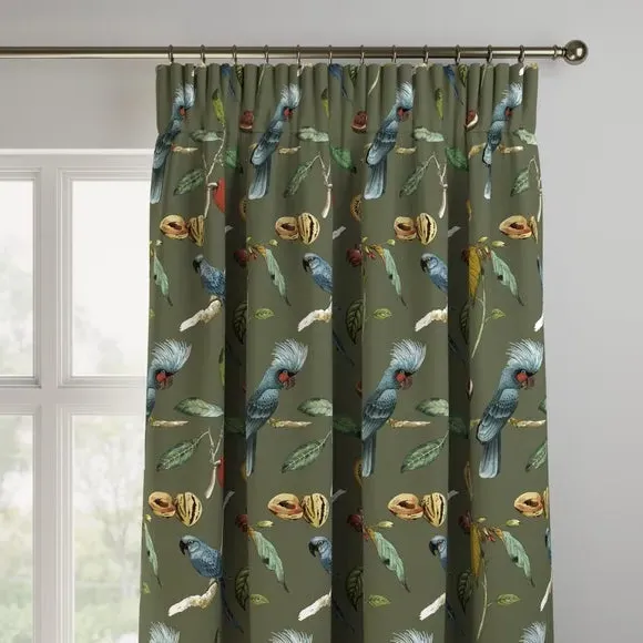 Made to Measure Curtains Cockatoo Print - Olive, Velvet