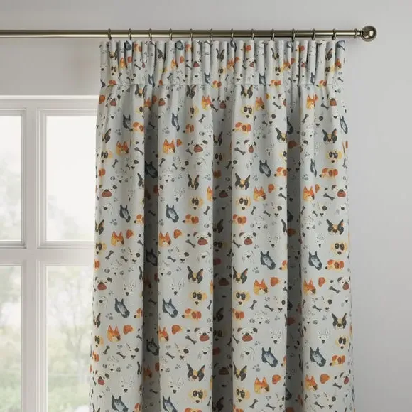 Made to Measure Curtains Dog Print - Seafoam, Cotton
