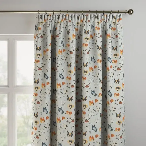 Made to Measure Curtains Dog Print - Seafoam, Cotton