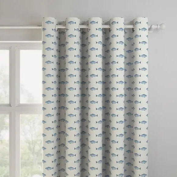Made to Measure Curtains Fish Print - Blue, Cotton