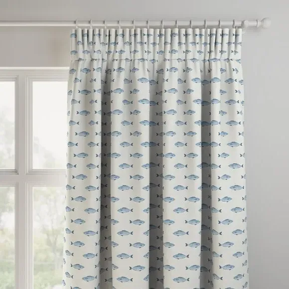 Made to Measure Curtains Fish Print - Blue, Cotton