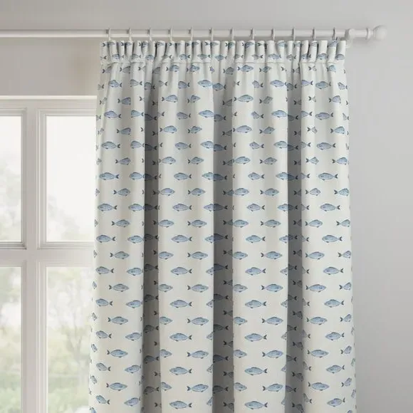 Made to Measure Curtains Fish Print - Blue, Cotton