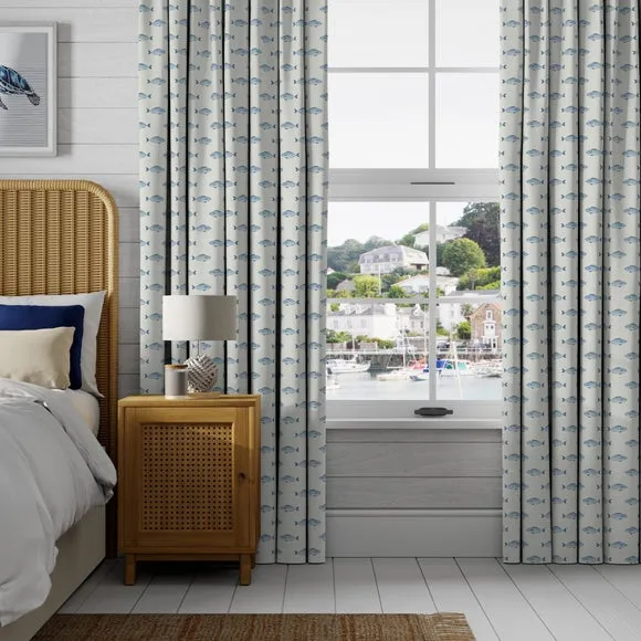 Made to Measure Curtains Fish Print - Blue, Cotton