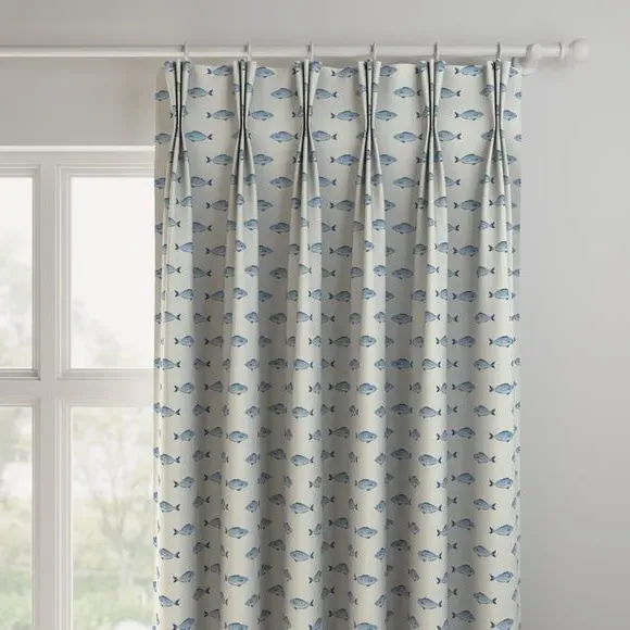 Made to Measure Curtains Fish Print - Blue, Cotton