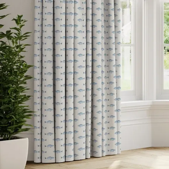 Made to Measure Curtains Fish Print - Blue, Cotton