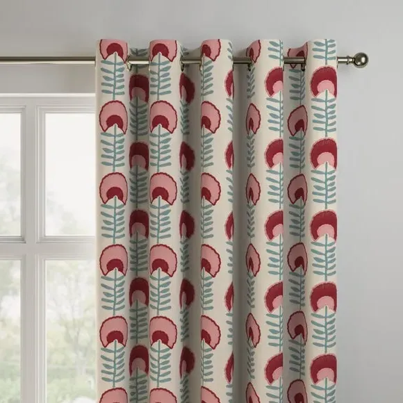 Made to Measure Curtains Floral - Rosso, Polycotton