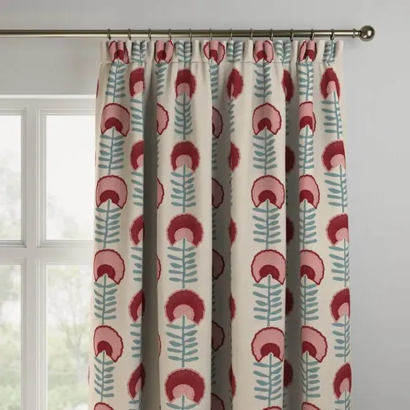 Made to Measure Curtains Floral - Rosso, Polycotton