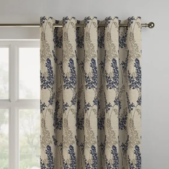 Made to Measure Curtains with Floral Design - Navy