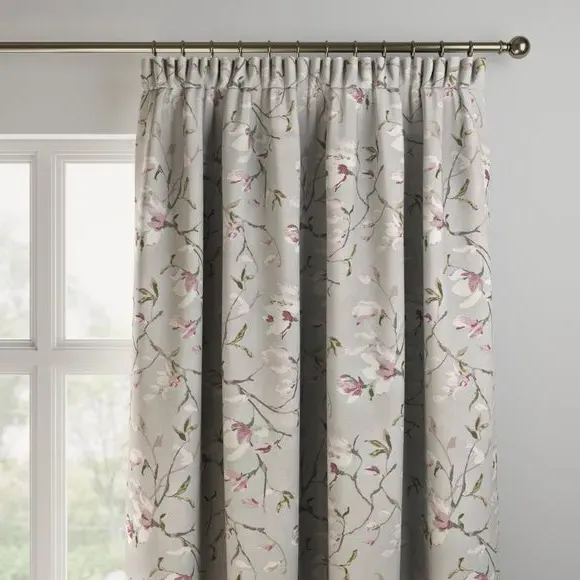Made to Measure Curtains with Floral Print - Grey