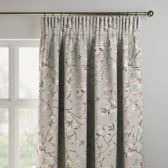 Made to Measure Curtains with Floral Print - Grey