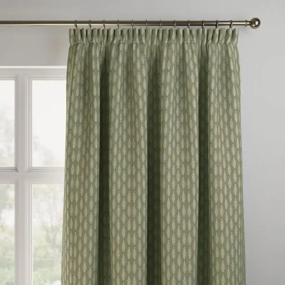 Made to Measure Curtains with Leaf Pattern - Moss
