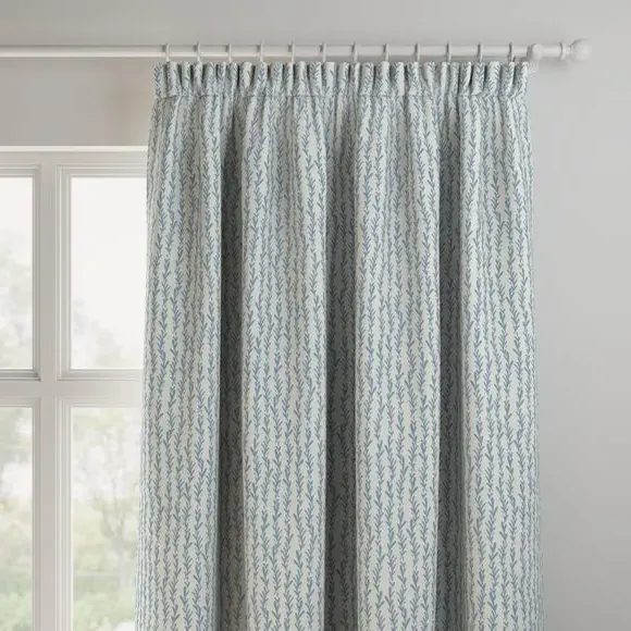 Made to Measure Curtains with Leaf Print - Blue, Cotton