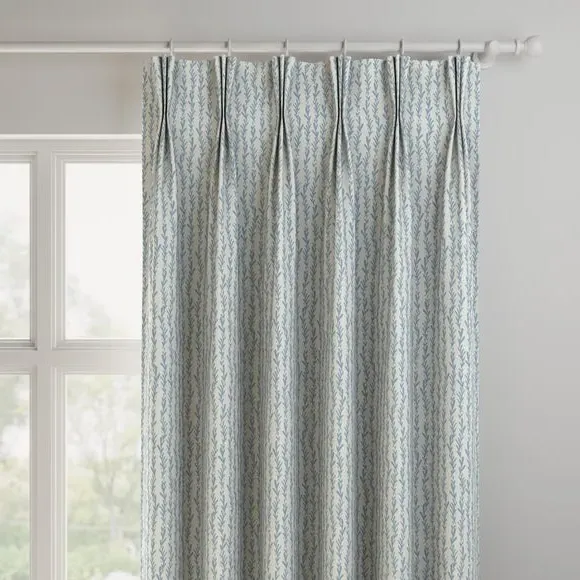 Made to Measure Curtains with Leaf Print - Blue, Cotton