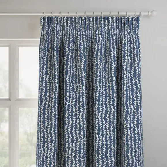 Made to Measure Curtains with Leaf Print - Indigo, Cotton