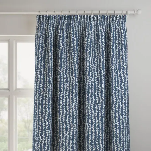 Made to Measure Curtains with Leaf Print - Indigo, Cotton