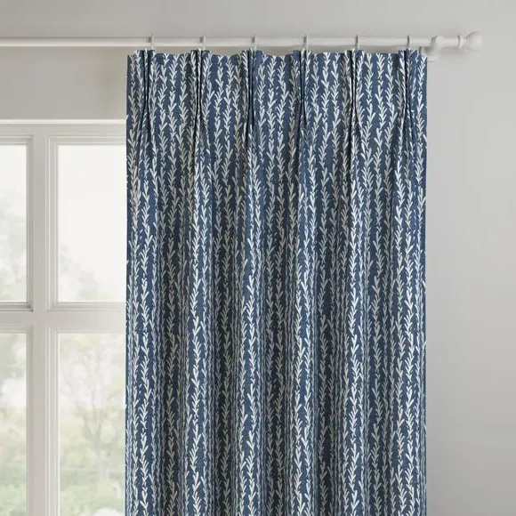 Made to Measure Curtains with Leaf Print - Indigo, Cotton