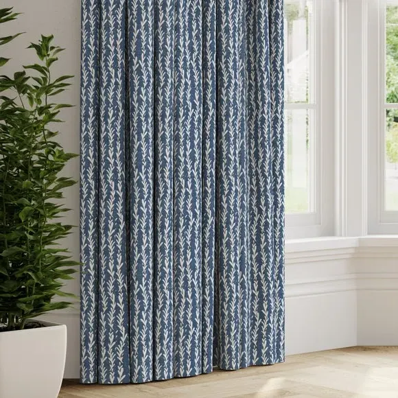 Made to Measure Curtains with Leaf Print - Indigo, Cotton