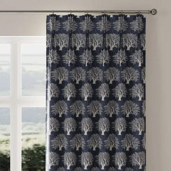 Made to Measure Curtains with Tree Motif - Indigo