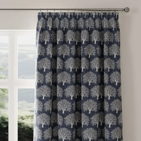 Made to Measure Curtains with Tree Motif - Indigo